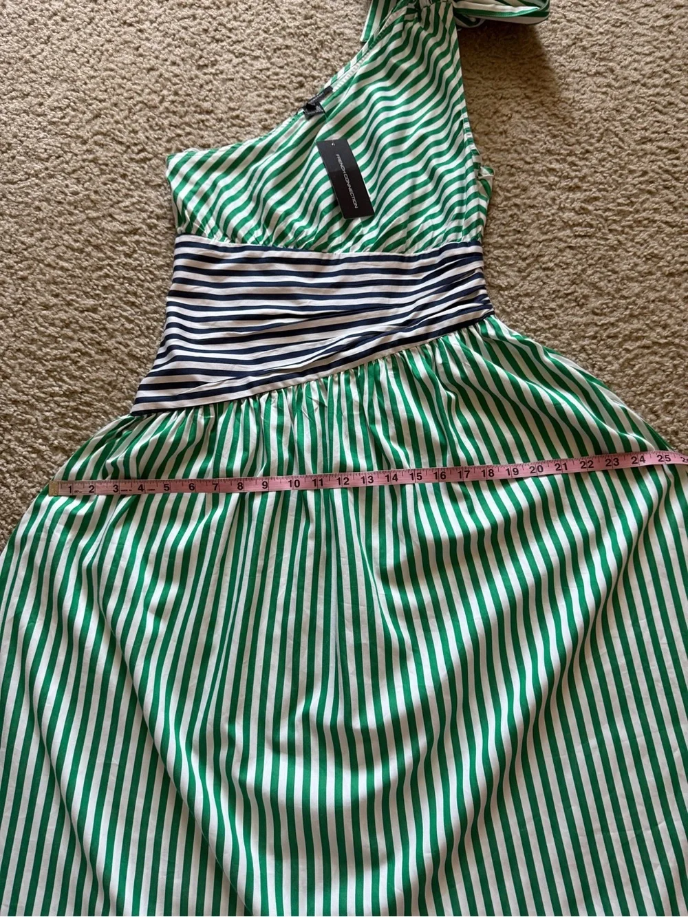 French Connection Alexis One Shoulder Dress Sz 4 Striped Bow Vacation NWT - Picture 8 of 11
